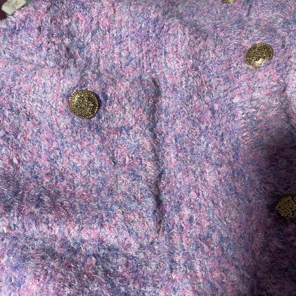 SomeSome Lavender Bouclé Cropped Cardigan Jacket – Free Size Fits US L–XL - Picture 6 of 7